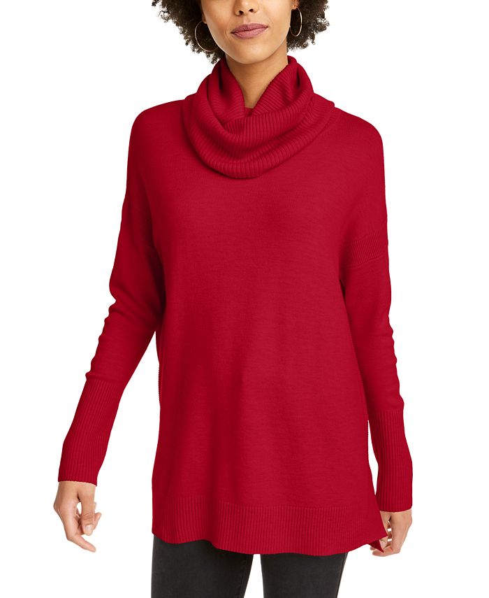 Suéter túnica feminino French Connection com gola alta e acabamento canelado, verde, tamanho pequeno