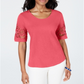Top feminino Charter Club com acabamento em renda, vermelho, tamanho 2XL