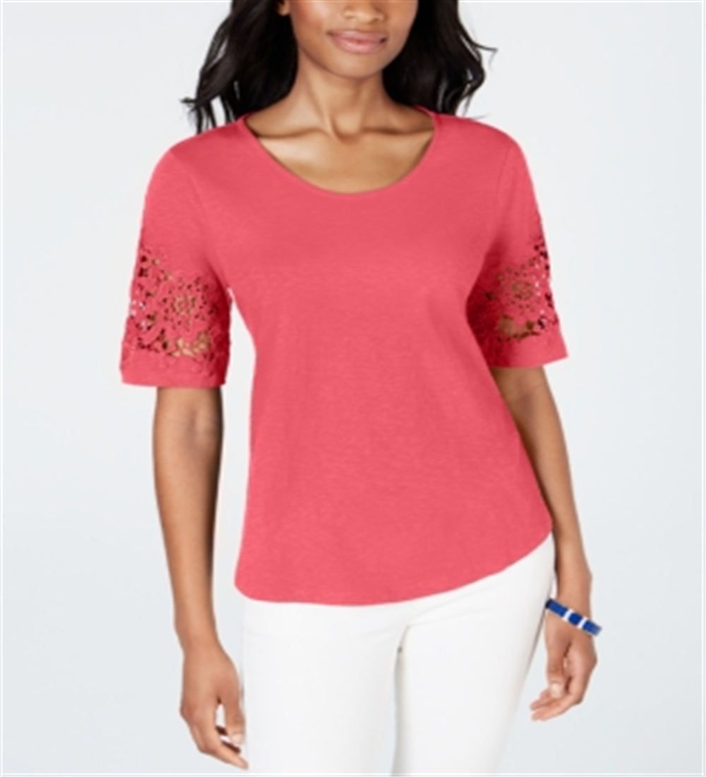 Top feminino Charter Club com acabamento em renda, vermelho, tamanho 2XL
