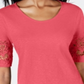 Top feminino Charter Club com acabamento em renda, vermelho, tamanho 2XL