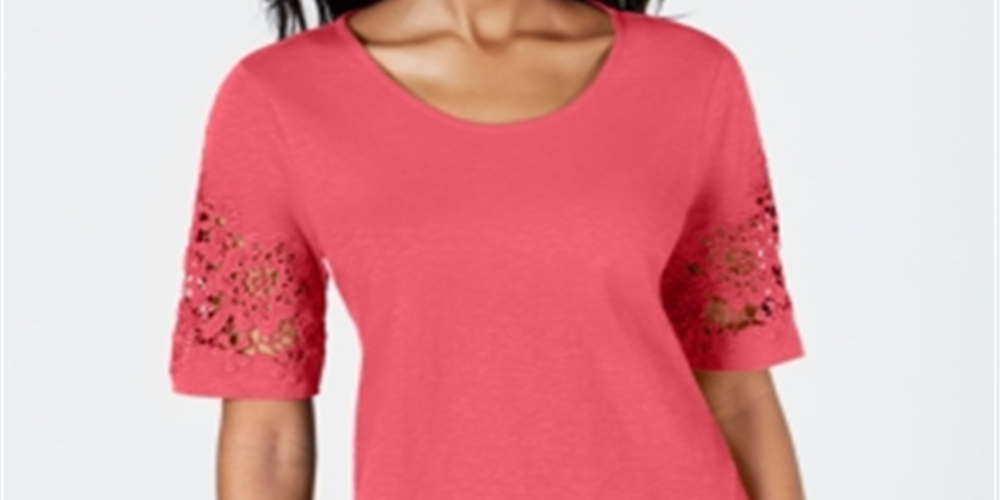 Top feminino Charter Club com acabamento em renda, vermelho, tamanho 2XL