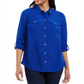 Camisa feminina Charter Club com botões frontais, azul, tamanho 2XL