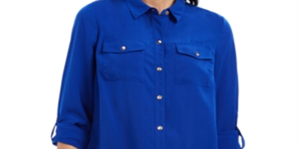 Camisa feminina Charter Club com botões frontais, azul, tamanho 2XL