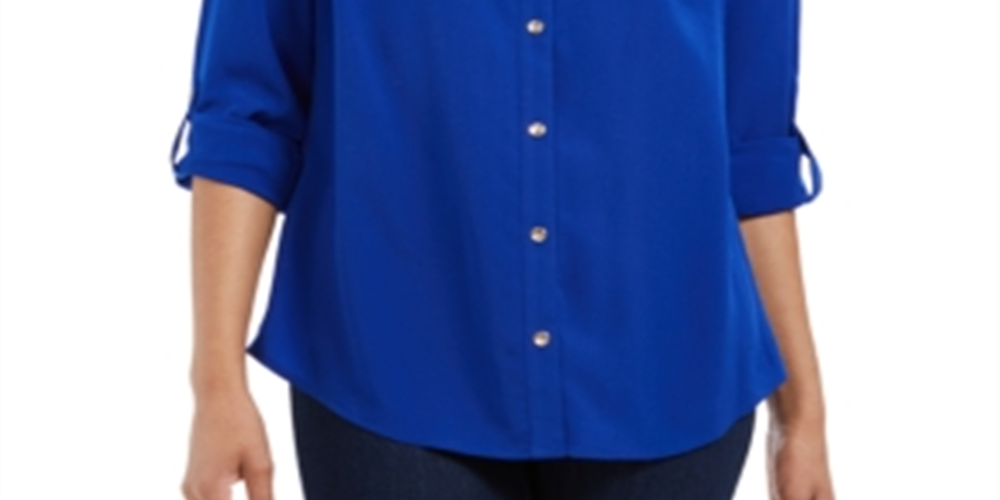 Camisa feminina Charter Club com botões frontais, azul, tamanho 2XL