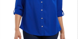 Camisa feminina Charter Club com botões frontais, azul, tamanho 2XL