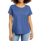 Camiseta feminina de algodão com recorte Charter Club, azul, tamanho 2XL