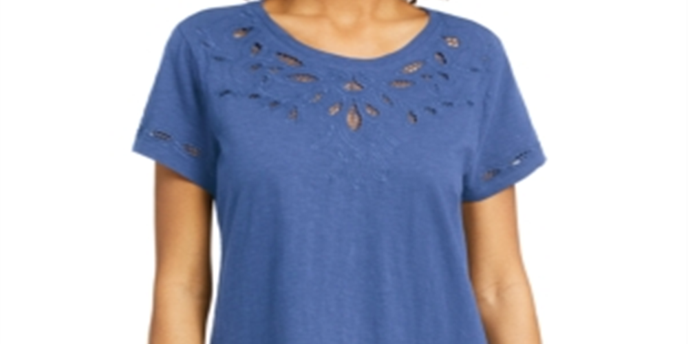 Camiseta feminina de algodão com recorte Charter Club, azul, tamanho 2XL