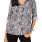 Camisa utilitária estampada feminina NY Collection, preta, tamanho pequeno grande