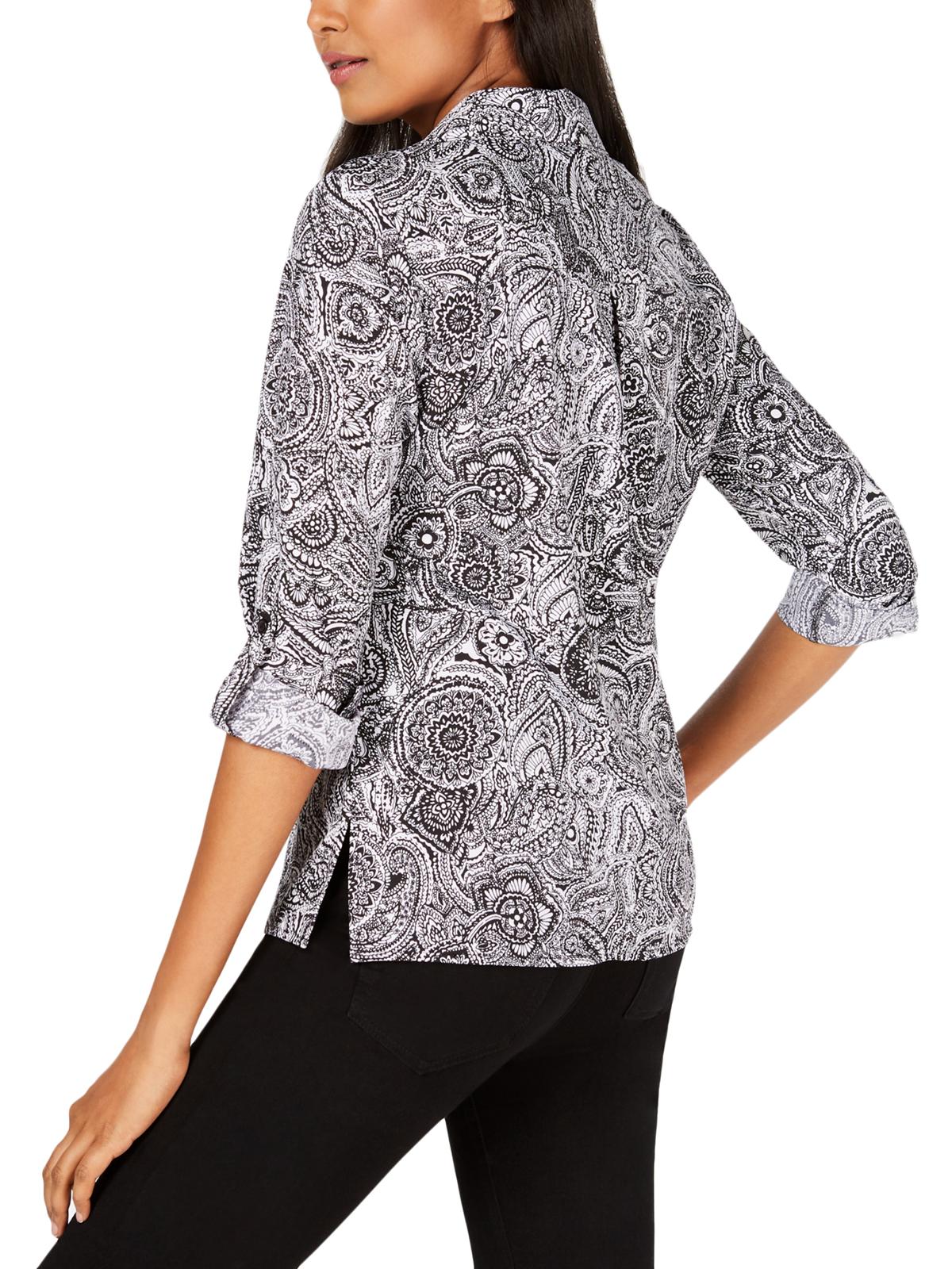 Camisa utilitária estampada feminina NY Collection, preta, tamanho pequeno grande