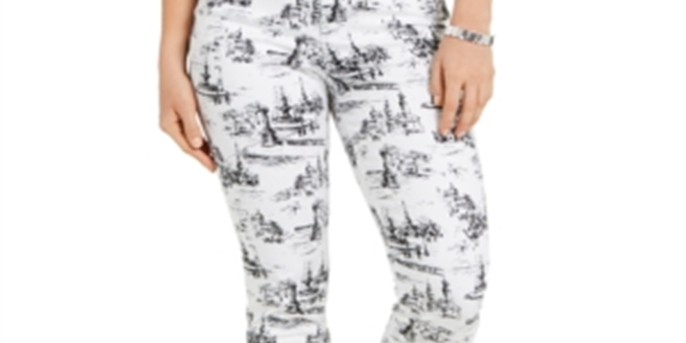 Calça jeans skinny estampada feminina Charter Club, branca, tamanho 6