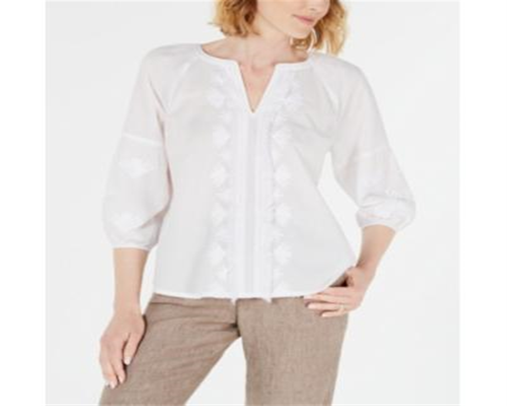 Top feminino bordado com franjas Charter Club, branco, tamanho grande