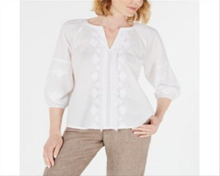 Top feminino bordado com franjas Charter Club, branco, tamanho grande