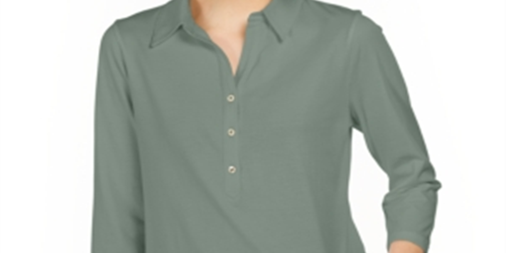 Camisa polo feminina Charter Club Supima Cotton manga 3/4, verde, tamanho X-S