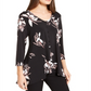 Blusa feminina Alfani com estampa e decote em V, preta, tamanho XS