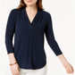Top feminino estampado com decote em V, azul, tamanho médio, Charter Club