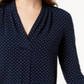 Top feminino estampado com decote em V, azul, tamanho médio, Charter Club