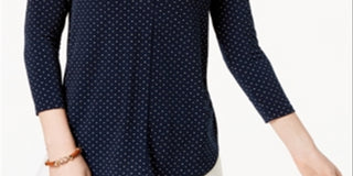 Top feminino estampado com decote em V, azul, tamanho médio, Charter Club