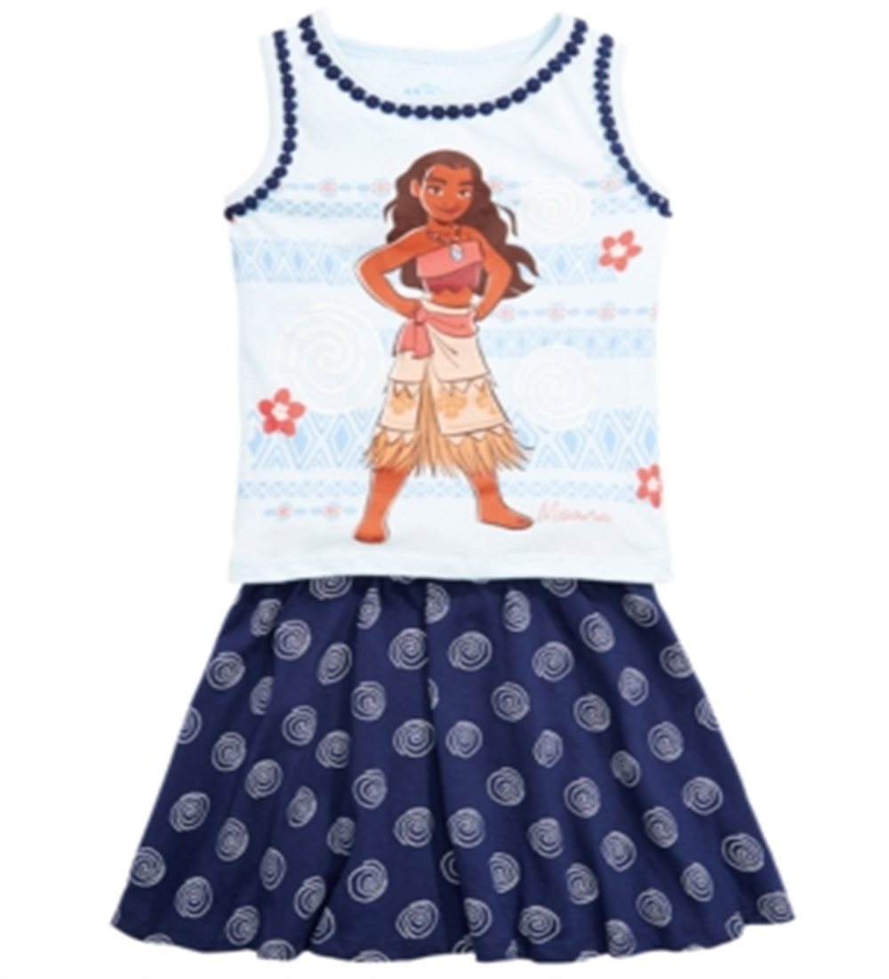Conjunto de 2 peças de blusa regata e saia estampada Moana da Disney para meninas, tamanho azul -6X