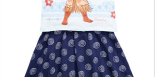 Conjunto de 2 peças de blusa regata e saia estampada Moana da Disney para meninas, tamanho azul -6X
