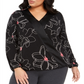 Blusa feminina Alfani Plus Size com estampa de sobrepeliz e gola alta, preta, tamanho 3X