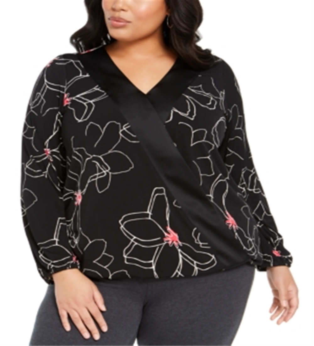 Blusa feminina Alfani Plus Size com estampa de sobrepeliz e gola alta, preta, tamanho 3X
