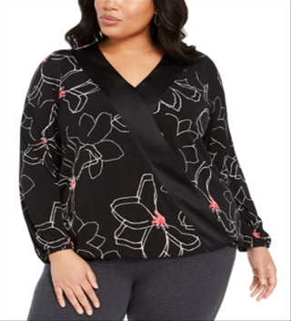 Alfani Women's Plus Size Printed Surplice-Neck Blouse  Black Size 3X
