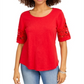 Top feminino Charter Club com acabamento em renda, vermelho, tamanho médio