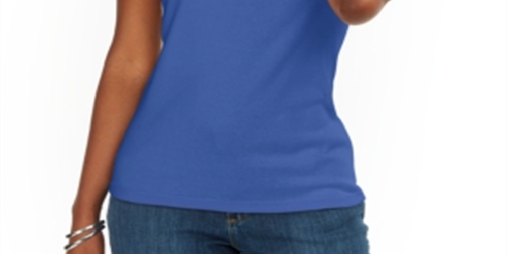 Regata feminina Karen Scott com três buracos e tachas, azul, tamanho GG