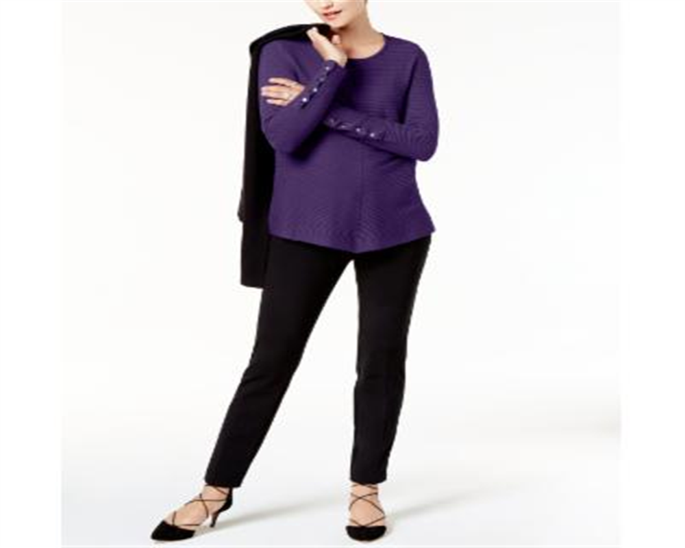 Suéter feminino Alfani com gola alta canelada, roxo, tamanho GG