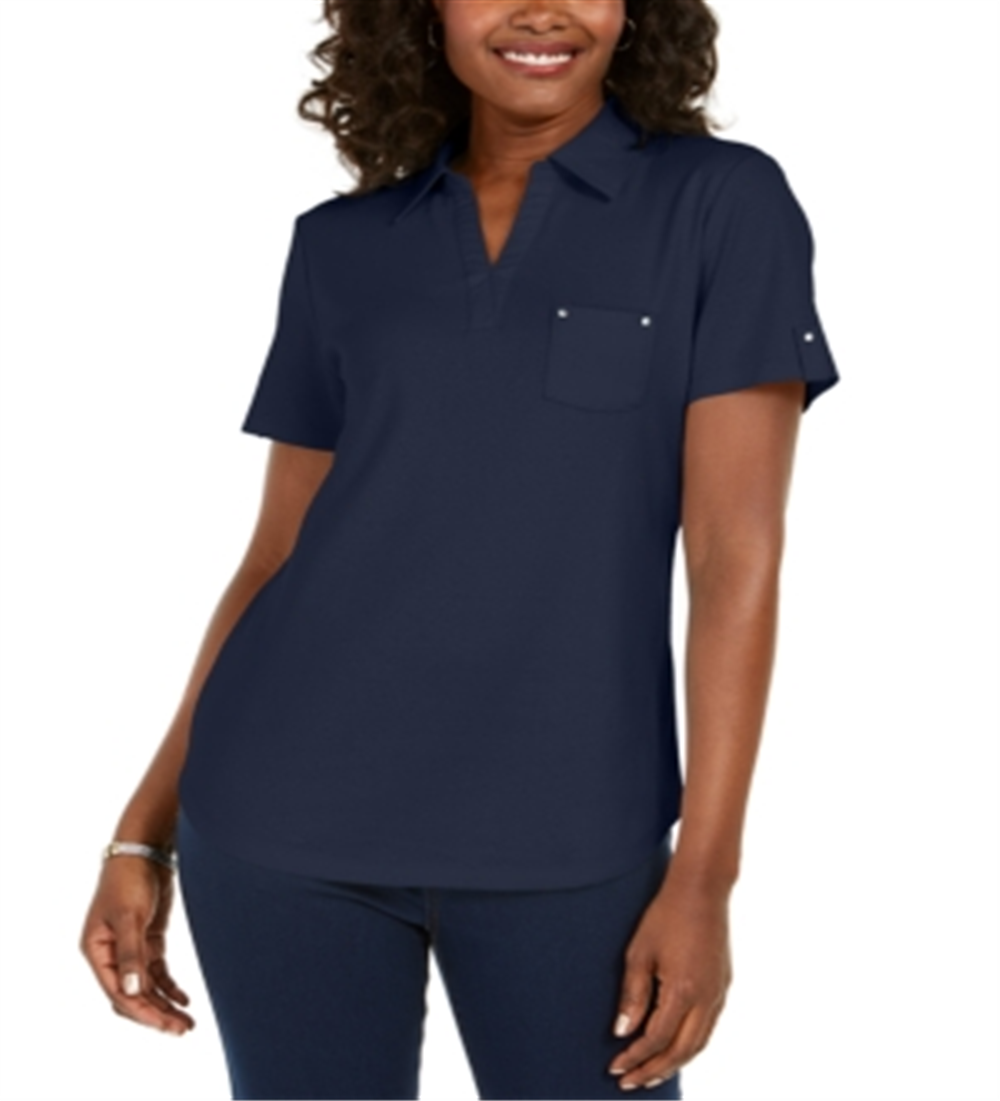 Camisa polo feminina Karen Scott azul tamanho pequeno