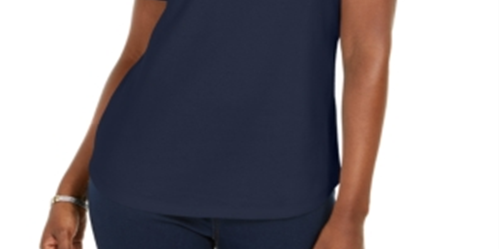 Camisa polo feminina Karen Scott azul tamanho pequeno