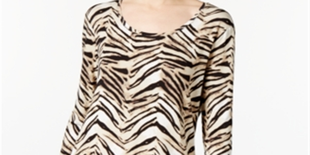 JM Collection Blusa feminina estampada com manga 3/4, marrom, tamanho pequeno, médio