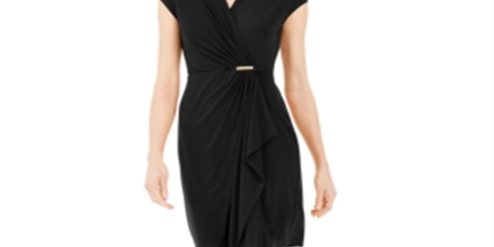 Vestido cruzado de malha feminino Charter Club com manga curta, preto, tamanho 2XL