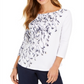 Charter Club Blusa feminina estampada com decote canoa e algodão Pima, branca, tamanho X-G