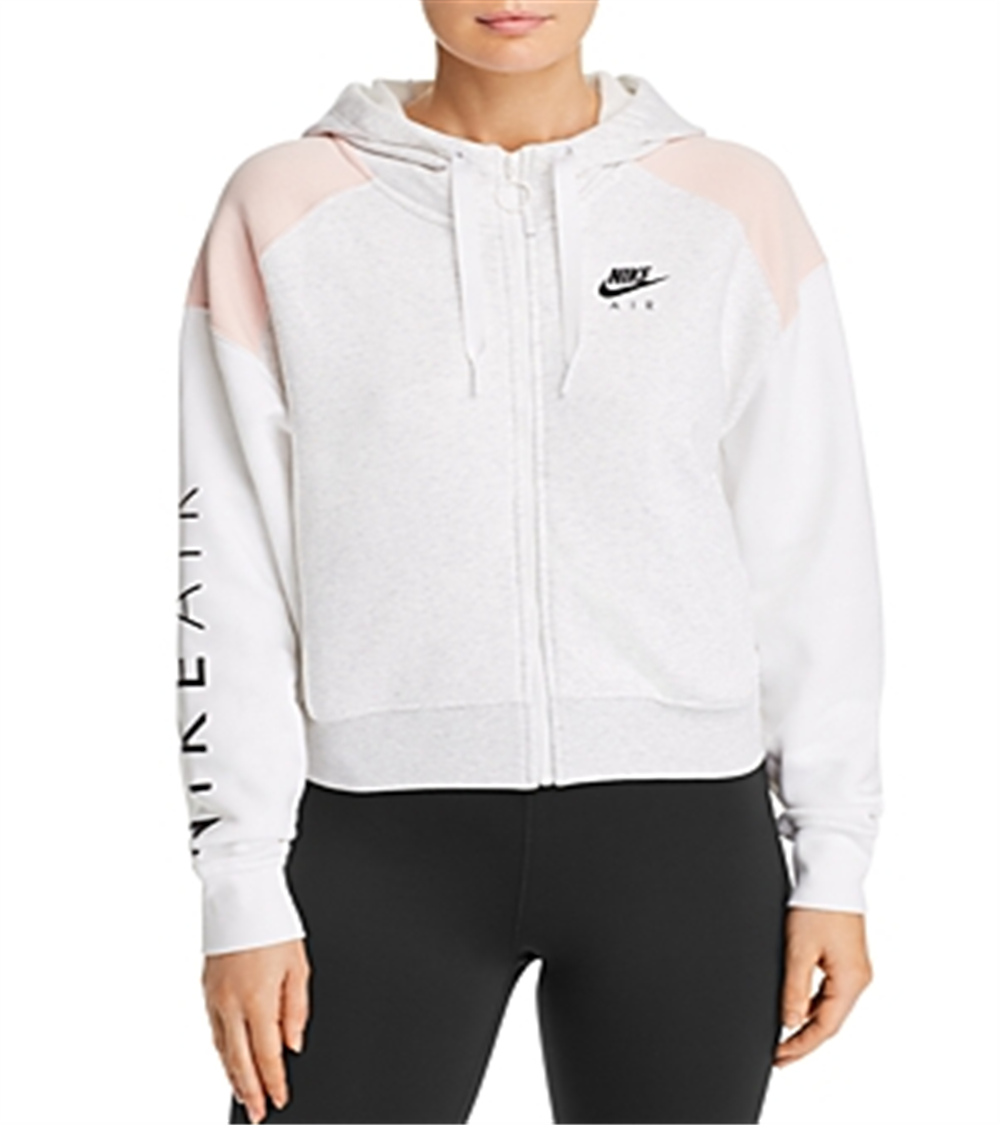 Moletom com capuz Nike feminino com zíper completo, branco, tamanho G