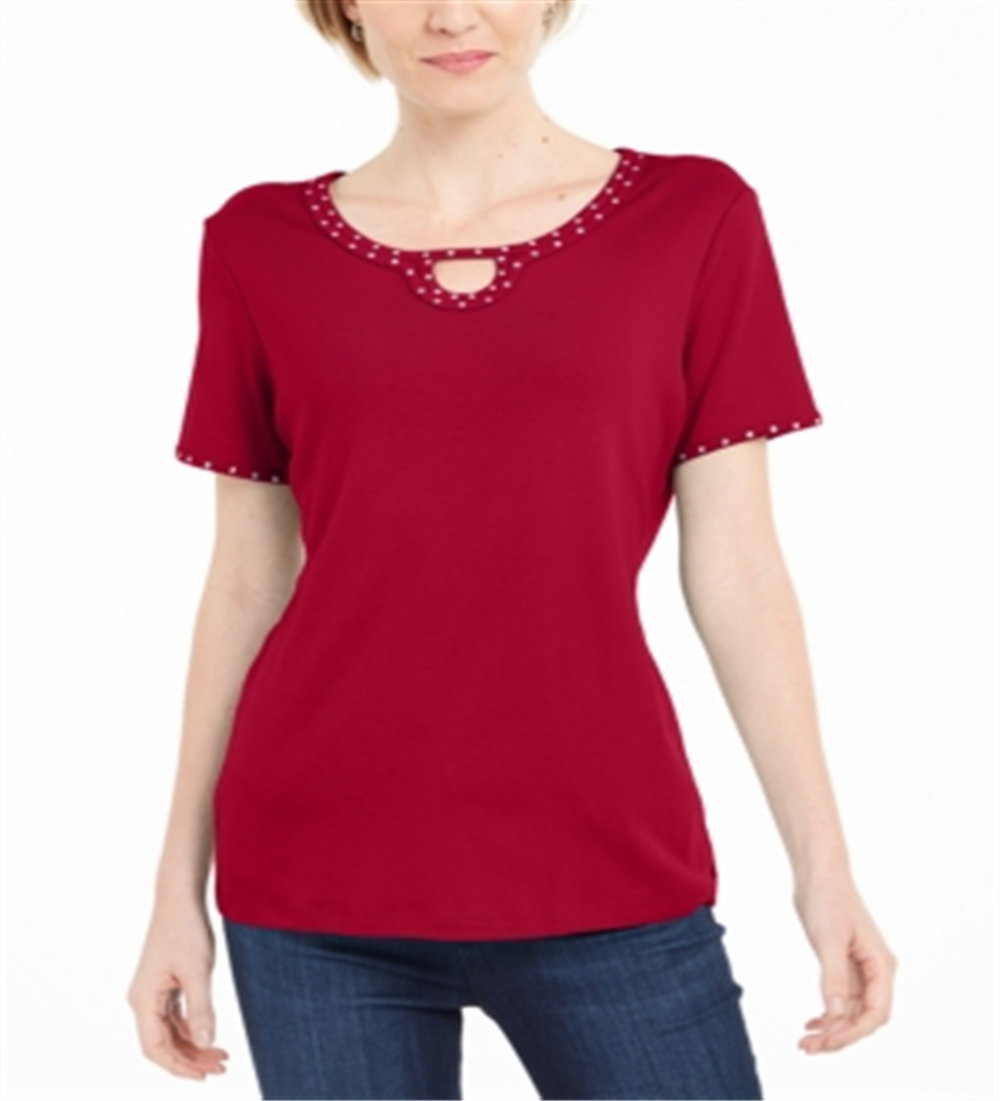 Karen Scott Top Feminino com Tachas e Decote em V Vermelho Tamanho XS