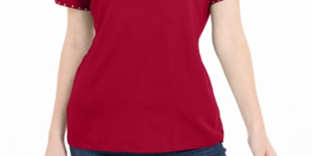 Karen Scott Top Feminino com Tachas e Decote em V Vermelho Tamanho XS