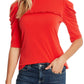 Blusa de malha feminina CeCe com mangas bufantes, vermelha, tamanho XS