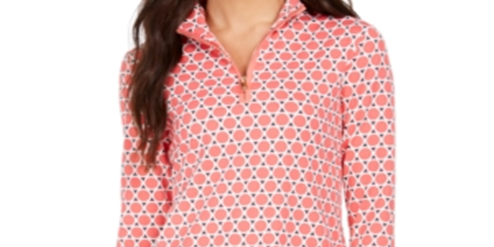 Camiseta feminina Charter Club estampada com meio zíper - Tuscon Coral Combo tamanho pequeno