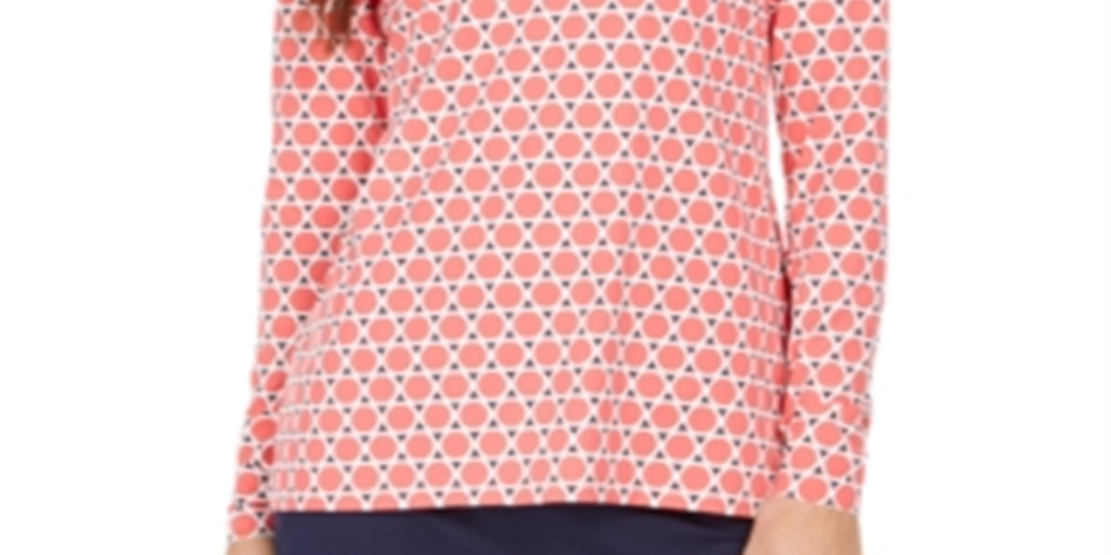 Camiseta feminina Charter Club estampada com meio zíper - Tuscon Coral Combo tamanho pequeno