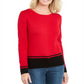 Karen Scott Suéter Feminino Colorblocked-Hem Vermelho Tamanho Médio