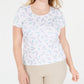 Karen Scott Blusa Plus Size Estampada com Decote Redondo Azul Tamanho 3X Feminina