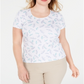 Karen Scott Blusa Plus Size Estampada com Decote Redondo Azul Tamanho 3X Feminina
