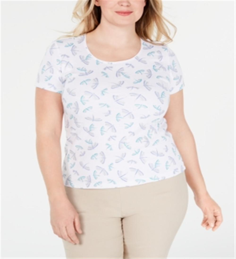 Karen Scott Blusa Plus Size Estampada com Decote Redondo Azul Tamanho 3X Feminina
