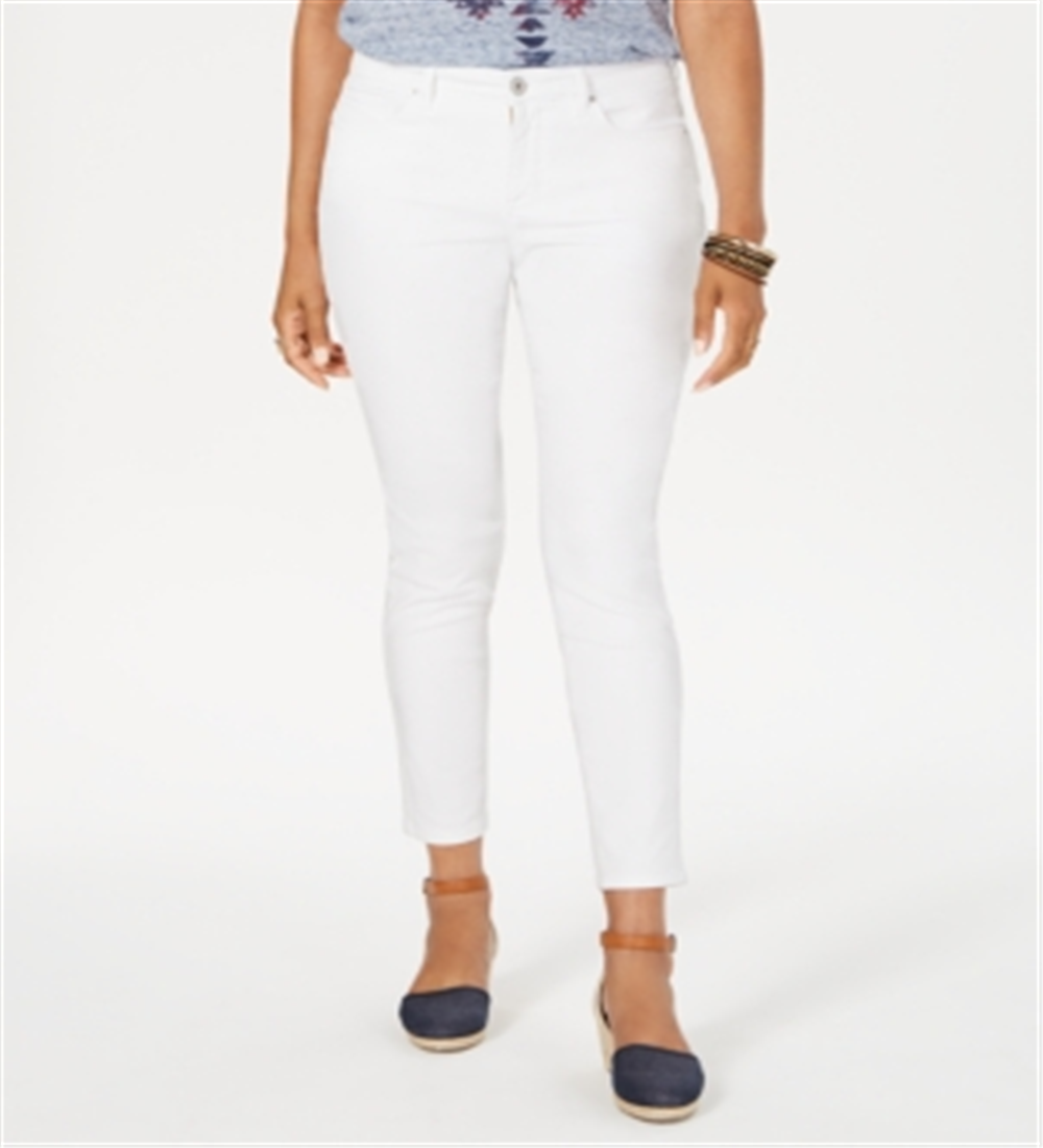 Jeans skinny feminino estilo &amp; co, tamanho 2, branco, com ajuste curvilíneo e controle de barriga, tamanho P