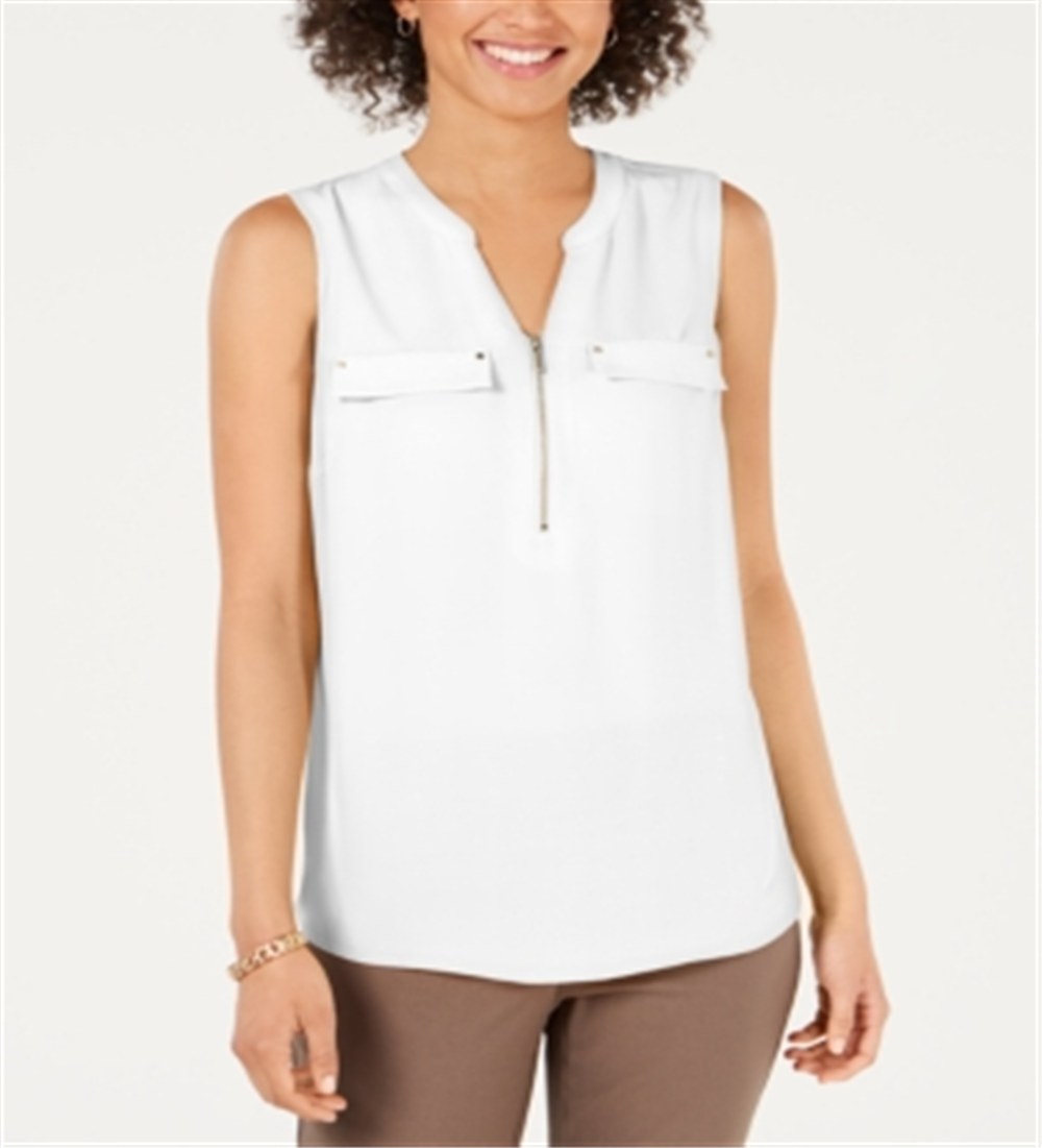 Blusa utilitária feminina com zíper frontal, branca, tamanho XS