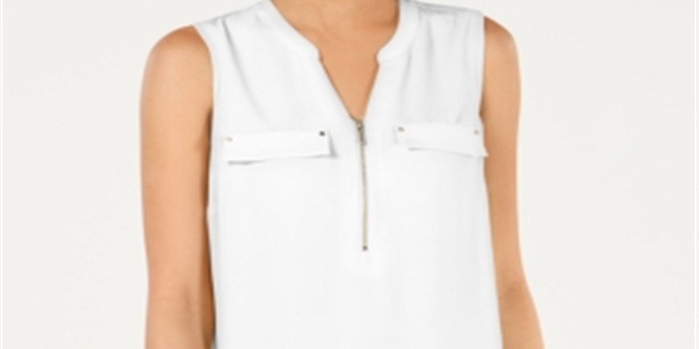 Blusa utilitária feminina com zíper frontal, branca, tamanho XS