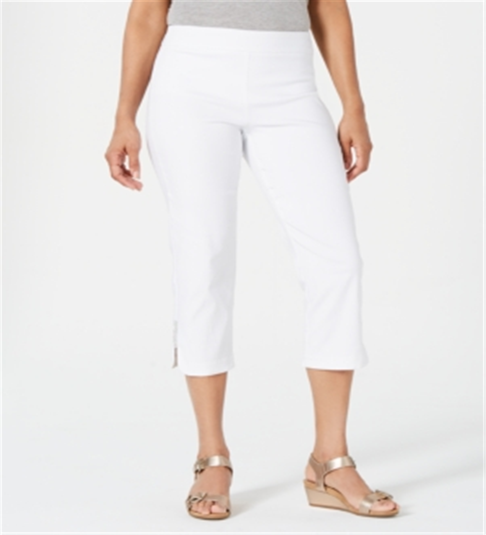Calça capri feminina JM Collection Petite com bainha enfeitada - Branco brilhante, tamanho pequeno P