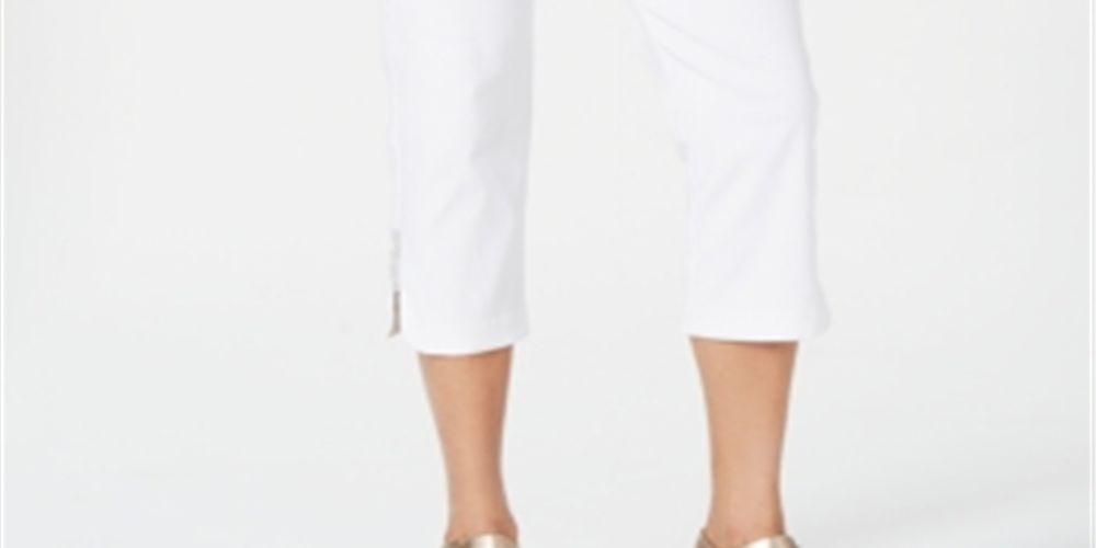 Calça capri feminina JM Collection Petite com bainha enfeitada - Branco brilhante, tamanho pequeno P