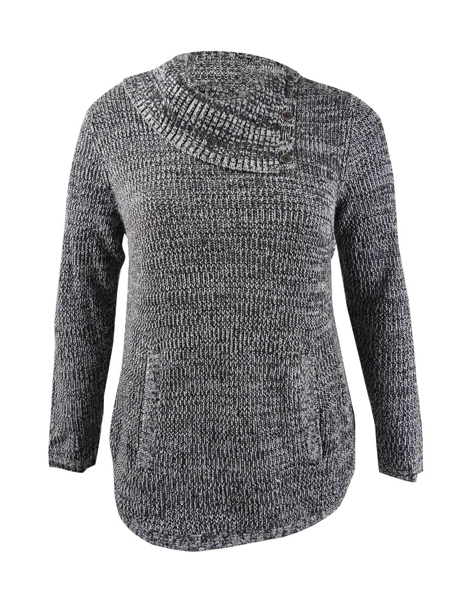 Suéter feminino estilo &amp; co com acabamento em botões, preto profundo/inverno, tamanho pequeno GG